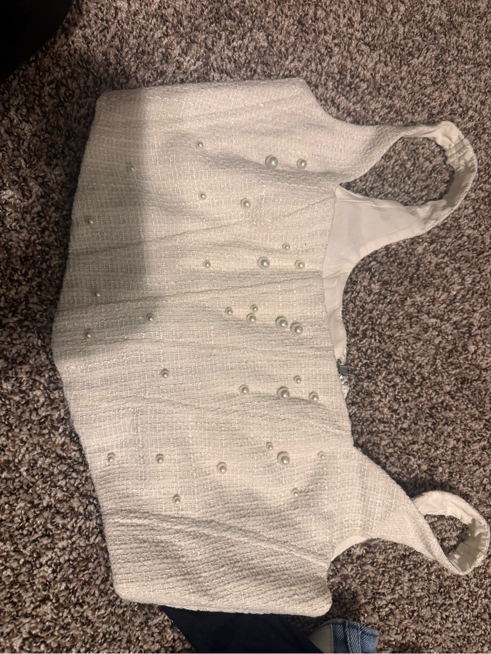 Ivory Pearl-Accent Textured Tank Top